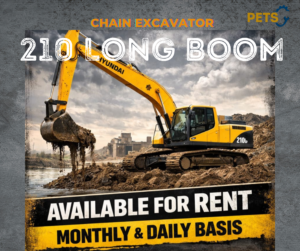 210 long boom excavator available for rent monthly and daily basis promo post