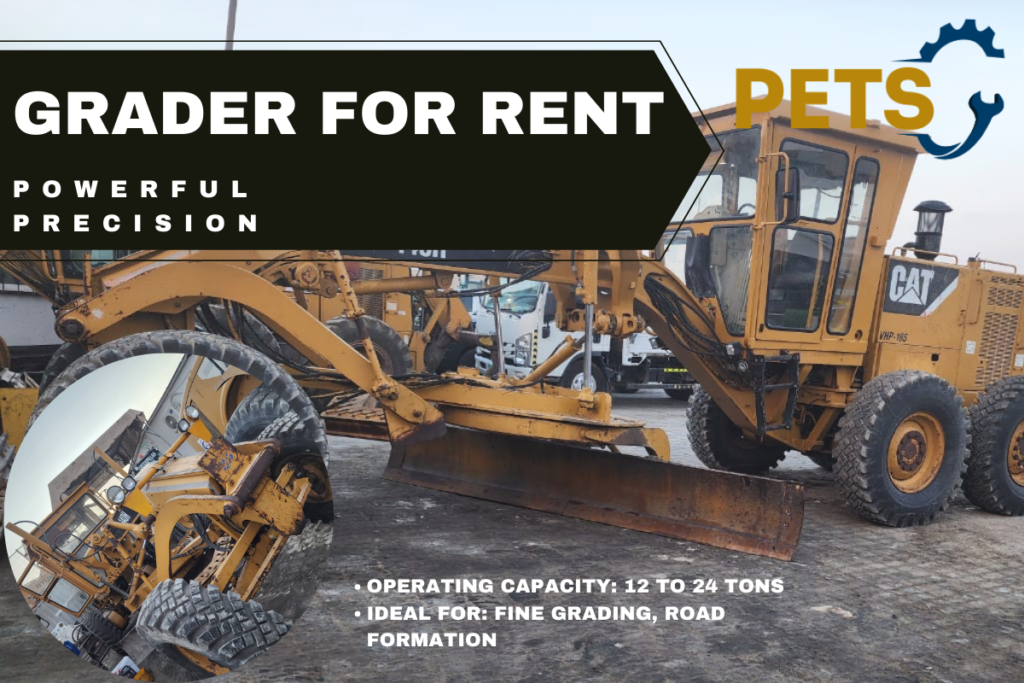 Yellow grader for rent advertisement