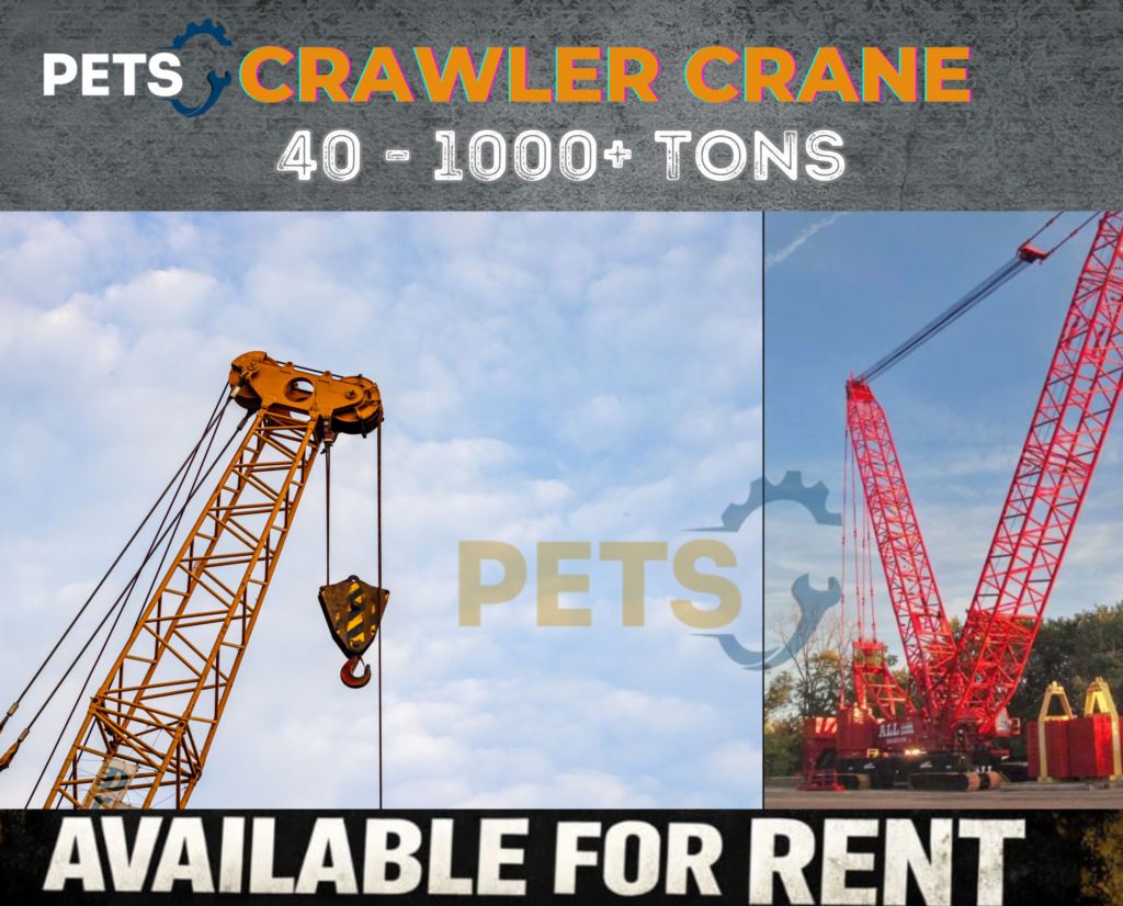 Crawler crane 40 to 1000+ ton available for rent in UAE by Pak Emirates Tech Services, heavy lifting crawler crane for construction, oil and gas, infrastructure and industrial projects in Dubai Abu Dhabi Sharjah.